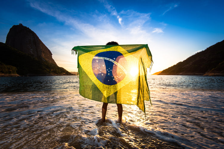 Girl with Brazil Flag in the ocean
